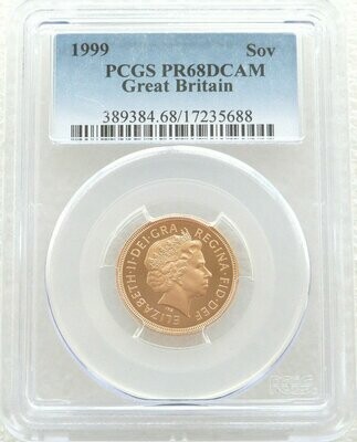 1999 St George and the Dragon Full Sovereign Gold Proof Coin PCGS PR68 DCAM