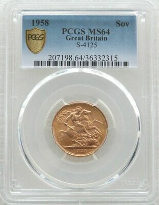 1958 St George and the Dragon Full Sovereign Gold Coin PCGS MS64