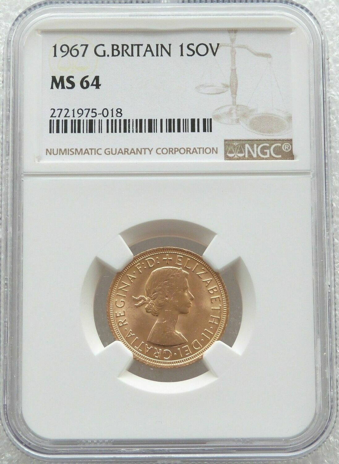 1967 St George and the Dragon Full Sovereign Gold Coin NGC MS64