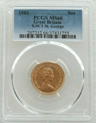 1981 St George and the Dragon Full Sovereign Gold Coin PCGS MS66