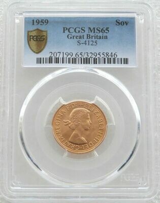 1959 St George and the Dragon Full Sovereign Gold Coin PCGS MS65