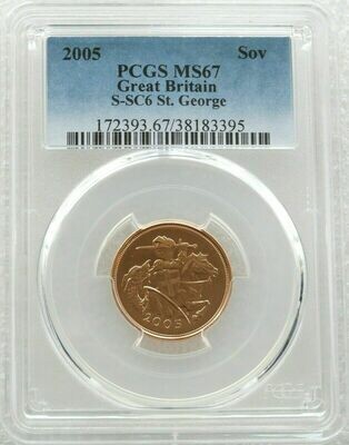 2005 St George and the Dragon Full Sovereign Gold Coin PCGS MS67 - Timothy Noad