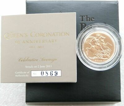 2013 Struck on the Day Queens Coronation Full Sovereign Gold Coin Box Coa
