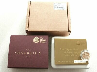 2015 Struck on the Day Prince George Second Birthday Full Sovereign Gold Coin Box Coa