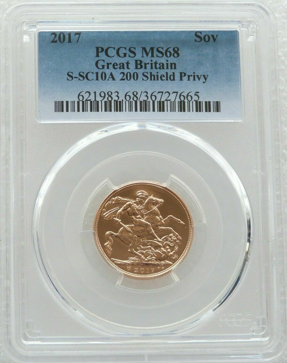 2017 Pistrucci Full Sovereign Gold Coin PCGS MS68