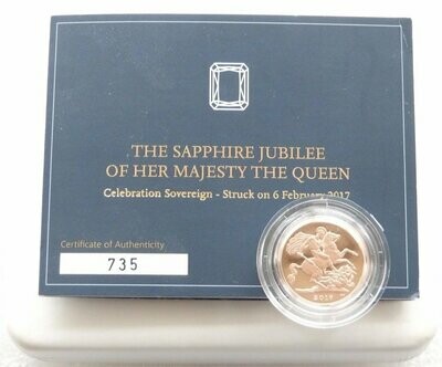 2017 Struck on the Day Sapphire Jubilee Full Sovereign Gold Coin Box Coa