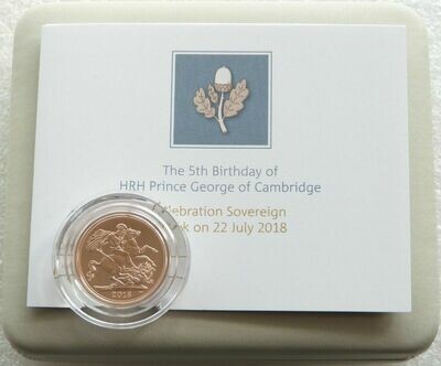 2018 Struck on the Day Prince George 5th Birthday Full Sovereign Gold Coin Box Coa - Plain Edge