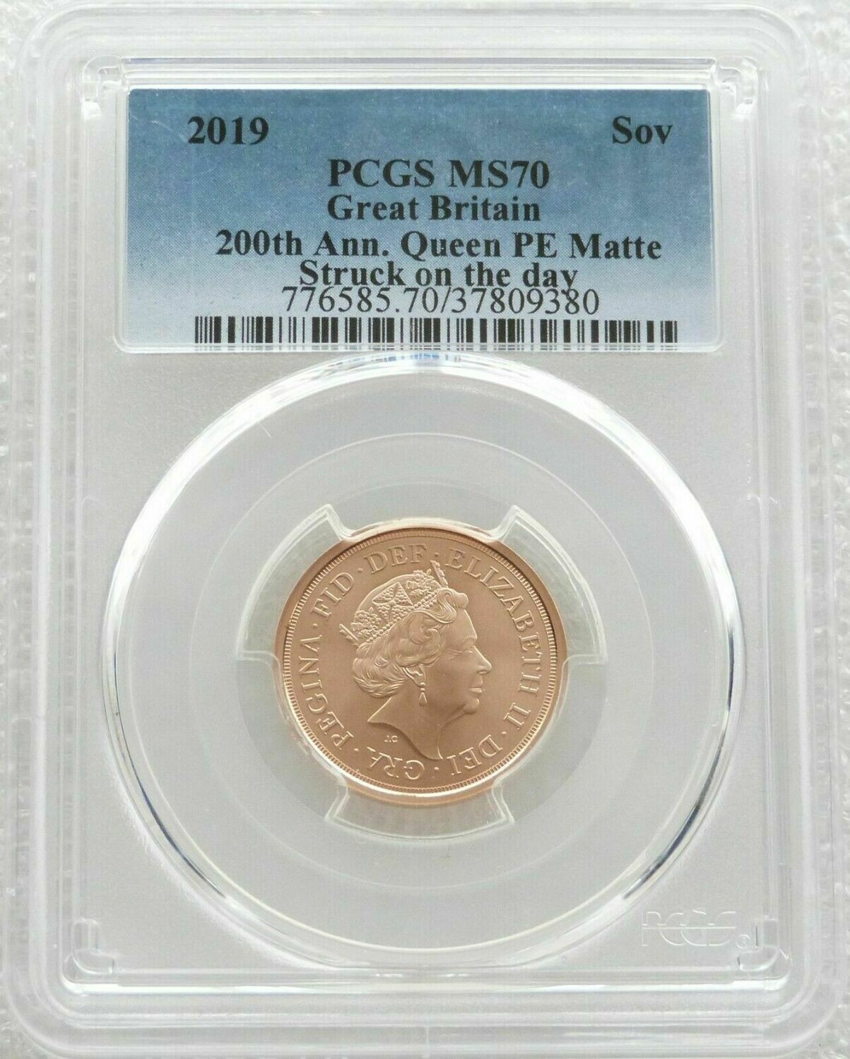 2019 Struck on the Day Birth of Queen Victoria Full Sovereign Gold Matte Coin PCGS MS70 - Plain Edge