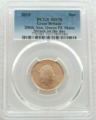 2019 Struck on the Day Birth of Queen Victoria Full Sovereign Gold Matte Coin PCGS MS70 - Plain Edge