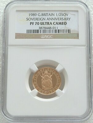 1989 Tudor Rose Half Sovereign Gold Proof Coin NGC PF70 UC