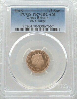 2015 St George and the Dragon Half Sovereign Gold Proof Coin PCGS PR70 DCAM - Fourth Portrait