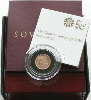 2019 St George and the Dragon Quarter Sovereign Gold Proof Coin Box Coa