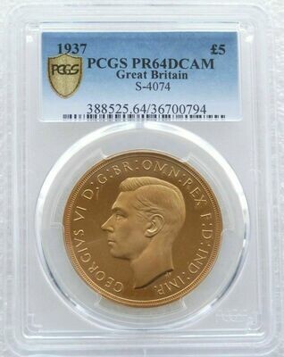 1937 George VI Coronation £5 Sovereign Gold Proof Coin PCGS PR64 DCAM