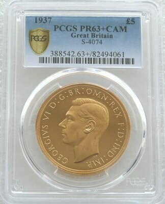 1937 George VI Coronation £5 Sovereign Gold Proof Coin PCGS PR63+ CAM