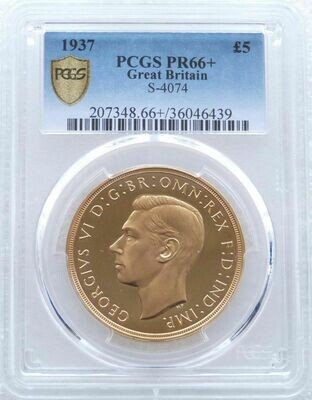 1937 George VI Coronation £5 Sovereign Gold Proof Coin PCGS PR66+