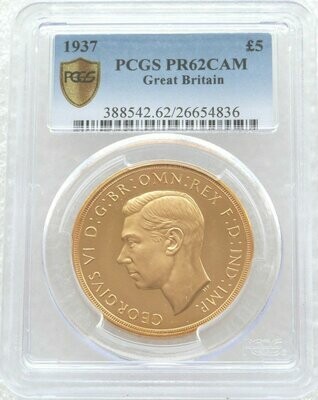 1937 George VI Coronation £5 Sovereign Gold Proof Coin PCGS PR62 CAM