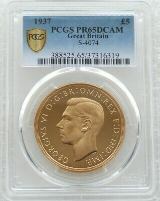 1937 George VI Coronation £5 Sovereign Gold Proof Coin PCGS PR65 DCAM