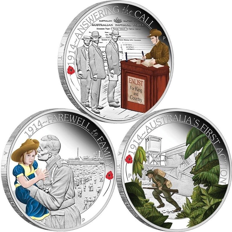 2014 Australia Anzac Spirit 100th Anniversary 50c Silver Proof 3 Coin Set Box Coa