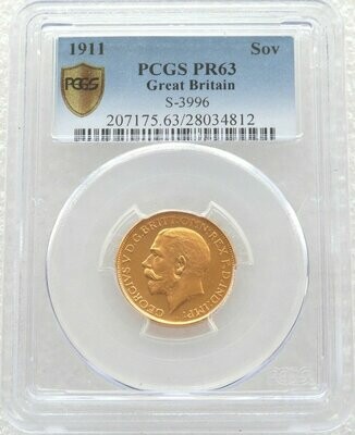 1911 George V Coronation Full Sovereign Gold Proof Coin PCGS PR63