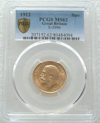 1912 George V Full Sovereign Gold Coin PCGS MS62