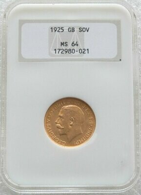 1925 George V Bare Head Full Sovereign Gold Coin NGC MS64