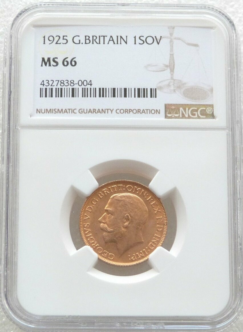 1925 George V Bare Head Full Sovereign Gold Coin NGC MS66