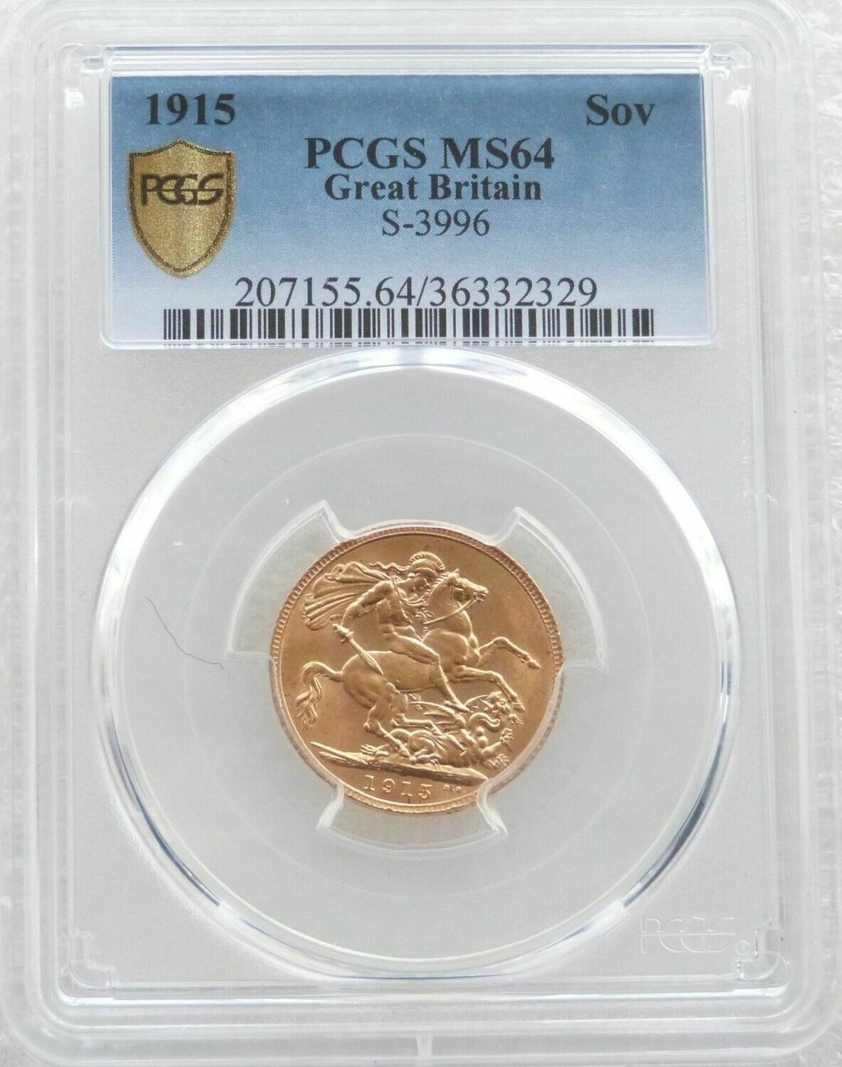 1915 George V Full Sovereign Gold Coin PCGS MS64