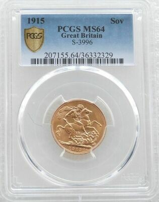 1915 George V Bare Head Full Sovereign Gold Coin PCGS MS64