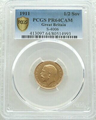 1911 George V Coronation Half Sovereign Gold Proof Coin PCGS PR64 CAM