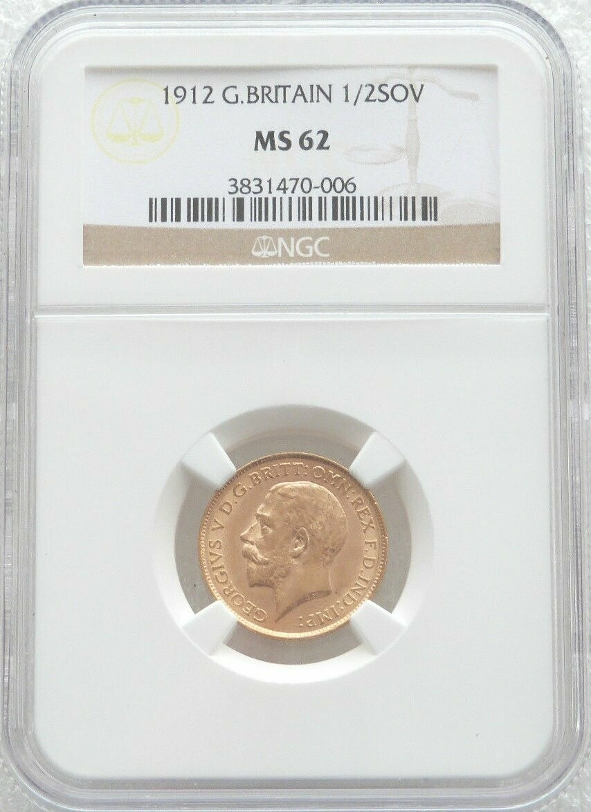 1912 George V Half Sovereign Gold Coin NGC MS62