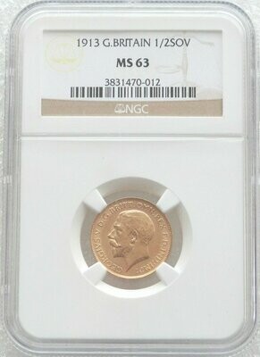 1913 George V Half Sovereign Gold Coin NGC MS63