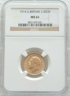 1914 George V Half Sovereign Gold Coin NGC MS61