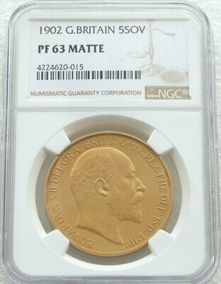 1902 Edward VII Coronation £5 Sovereign Gold Matte Proof Coin NGC PF63