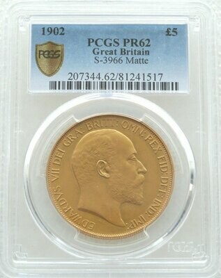 1902 Edward VII Coronation £5 Sovereign Gold Matte Proof Coin PCGS PR62