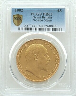 1902 Edward VII Coronation £5 Sovereign Gold Matte Proof Coin PCGS PR63