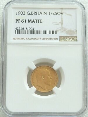 1902 Edward VII Coronation Half Sovereign Gold Matte Proof Coin NGC PF61