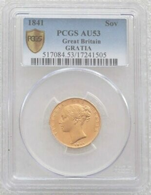 1841 Victoria Shield Full Sovereign Gold Coin GrΛtiΛ Unbarred PCGS AU53