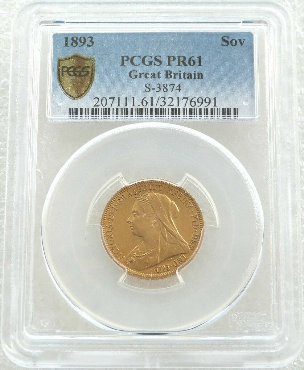 1893 Victoria Veiled Head Full Sovereign Gold Proof Coin PCGS PR61