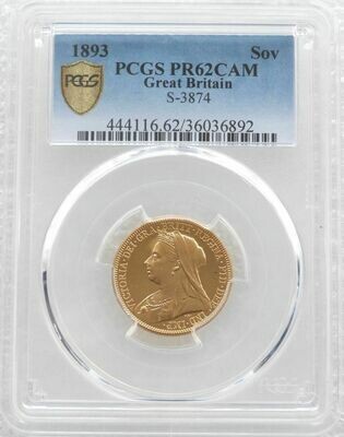 1893 Victoria Veiled Head Full Sovereign Gold Proof Coin PCGS PR62 CAM