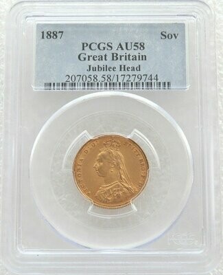 1887 Victoria Full Sovereign Gold Coin PCGS AU58