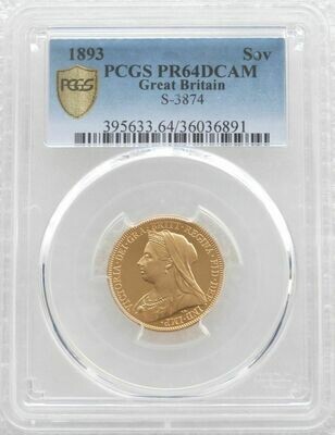 1893 Victoria Veiled Head Full Sovereign Gold Proof Coin PCGS PR64 DCAM