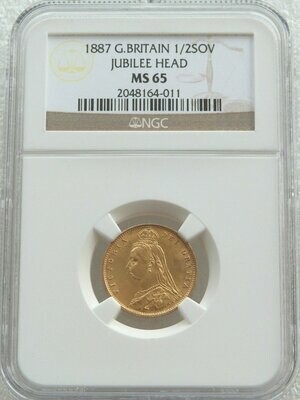 1887 Victoria Shield Half Sovereign Gold Coin NGC MS65