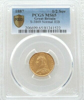 1887 Victoria Shield Half Sovereign Gold Coin PCGS MS65