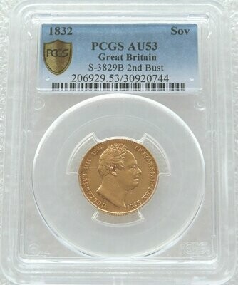 1832 William IV Second Bust Shield Full Sovereign Gold Coin PCGS AU53