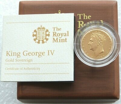 1826 George IV Bare Head Shield Full Sovereign Gold Coin Box Coa
