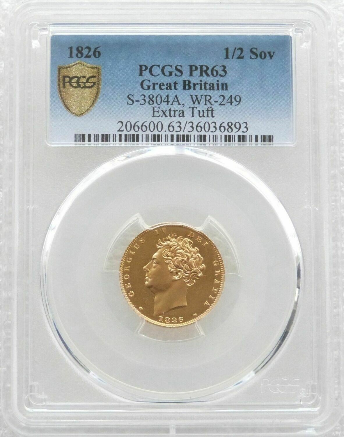 1826 George IV Bare Head Shield Half Sovereign Gold Proof Coin PCGS PR63