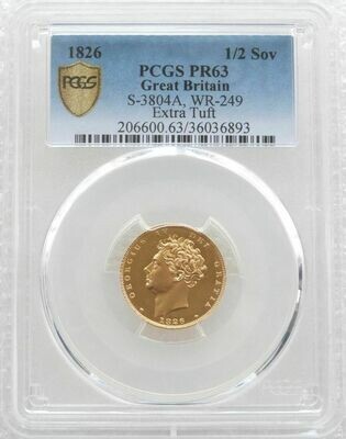 1826 George IV Bare Head Shield Half Sovereign Gold Proof Coin PCGS PR63