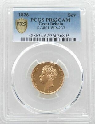 1826 George IV Bare Head Shield Full Sovereign Gold Proof Coin PCGS PR62 CAM