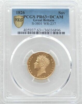 1826 George IV Bare Head Shield Full Sovereign Gold Proof Coin PCGS PR63+ DCAM