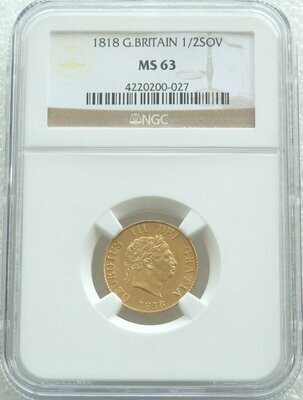 1817 George III Crowned Shield Half Sovereign Gold Coin NGC MS63 1817 George III Crowned Shield Half Sovereign Gold Coin NGC MS63